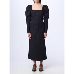 NWT GANNI Pinstriped Twill Midi Dress Midnight Blue Red Pinstripes IT 52 US 22